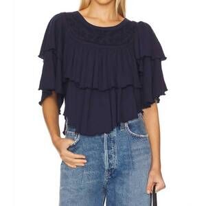NEW FREE PEOPLE rose party tee in peacoat